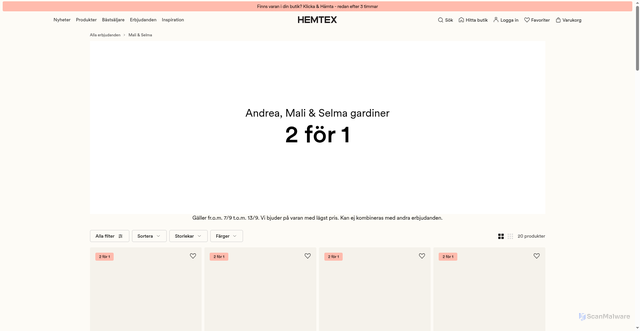 Security scan screenshot of https://www.hemtex.se/erbjudanden/mali--selma?vtid=d6suaLenG06uMa2SADjWYw&utm_source=Voyado&utm_medium=email&utm_campaign=SE_V_E_M_20260912_Sat_V3&eclub=_Hch2inWXZe35QQYXT71Vr_Jmc2kWhxm_M-g6uhhDH4VP0BY_1Yl1zKyOwiQp35LMyAqkwRXvDWEw-quH-ysrVlgCov0X2y9J5Pdso91ie6iWwZ8neDpkrjtnEWgi6VHUOkAcYrclJ3kWFMhyQREsVp5R1Jw1cPJGNRSC2pu2kyFbOlJBBmN0efZ5KFGGnZs2k4xaDKLPMQRMEaVjWPhPg