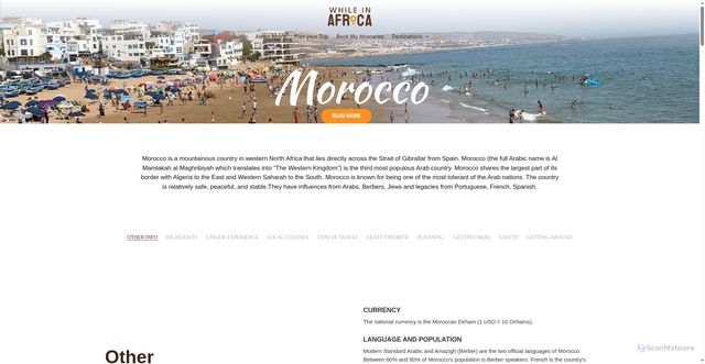 Security scan screenshot of https://whileinafrica.com/morocco/