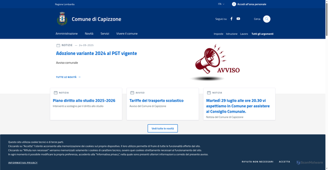 Security scan screenshot of https://www.comune.capizzone.bg.it/