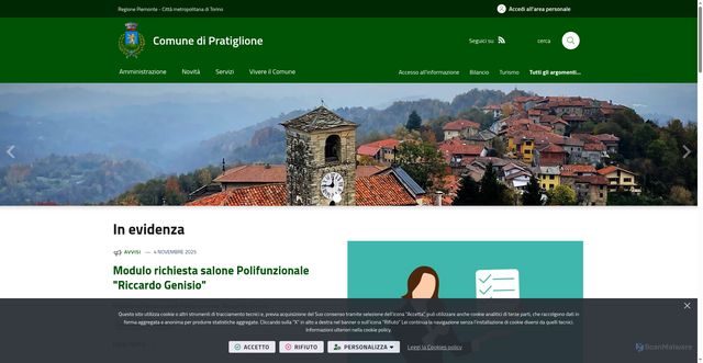 Security scan screenshot of https://www.comune.pratiglione.to.it/it-it/home