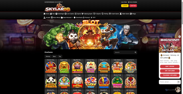 Security scan screenshot of https://skylar88apk.com/desktop/game/slot/onegame