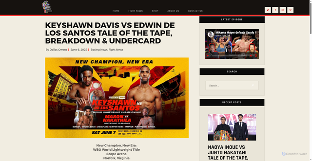 Security scan screenshot of https://globalfighttalk.com/keyshawn-davis-vs-edwin-de-los-santos-tale-of-the-tape-breakdown-undercard/