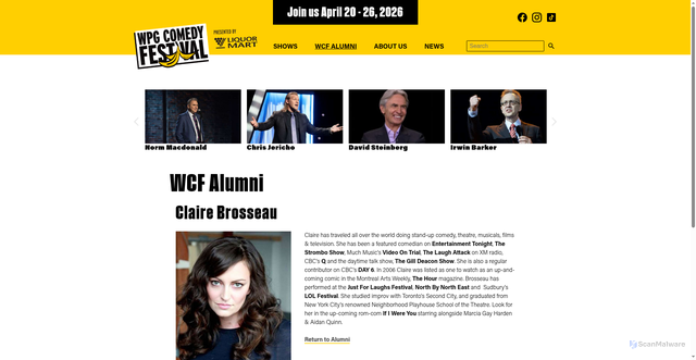 Security scan screenshot of https://www.winnipegcomedyfestival.com/wcf-alumni/artists/202/claire-brosseau