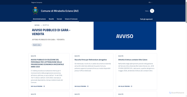 Security scan screenshot of https://www.comune.mirabellaeclano.av.it