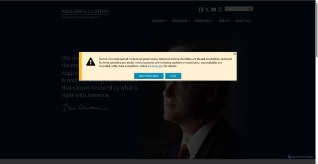 Security scan screenshot of https://www.clintonlibrary.gov/