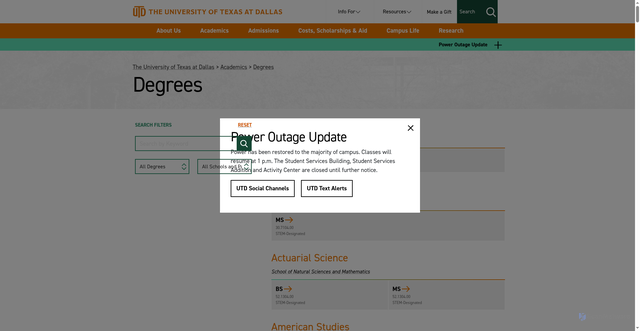Security scan screenshot of https://academics.utdallas.edu/degrees/
