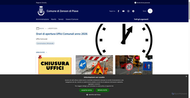 Security scan screenshot of https://www.comune.zensondipiave.tv.it
