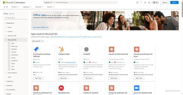 Security scan screenshot of https://pages.store.office.com