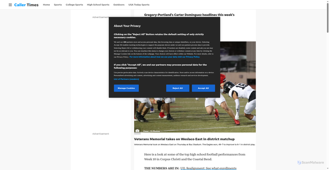 Security scan screenshot of https://www.caller.com/story/sports/high-school/football/2025/11/01/this-weeks-high-school-football-top-performers/87010850007/