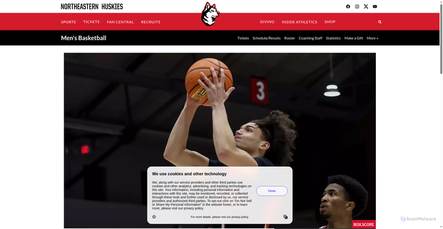 Security scan screenshot of https://nuhuskies.com/news/2025/11/21/mens-basketball-princeton-runs-past-northeastern-70-57.aspx