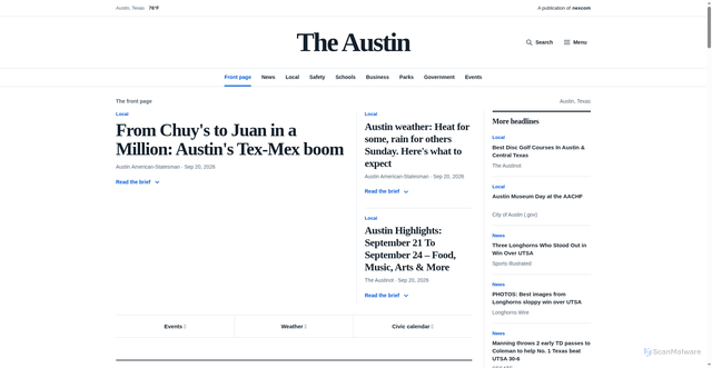 Security scan screenshot of https://theaustin.org/