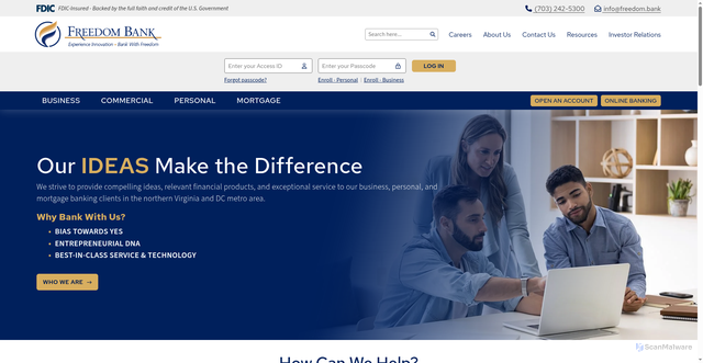 Security scan screenshot of https://www.secure.freedom.bank/