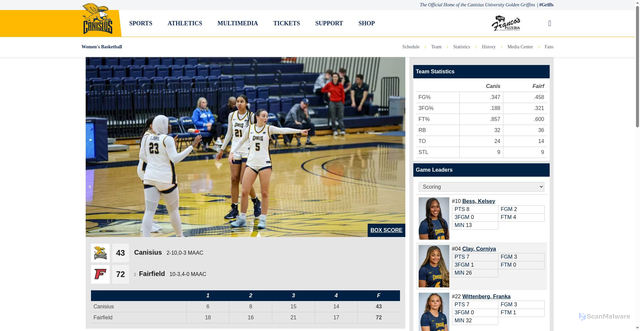 Security scan screenshot of https://gogriffs.com/news/2026/1/1/fairfield-tops-womens-basketball.aspx