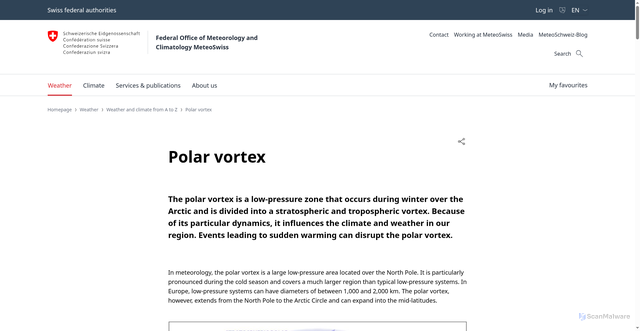 Security scan screenshot of https://www.meteoswiss.admin.ch/weather/weather-and-climate-from-a-to-z/polar-vortex.html
