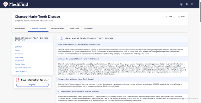 Security scan screenshot of https://www.medifind.com/conditions/charcot-marie-tooth-disease/891