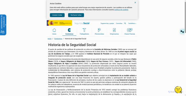 Security scan screenshot of https://www.seg-social.es/wps/portal/wss/internet/Conocenos/HistoriaSeguridadSocial