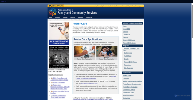 Security scan screenshot of https://dfcs.alaska.gov/ocs/Pages/fostercare/default.aspx