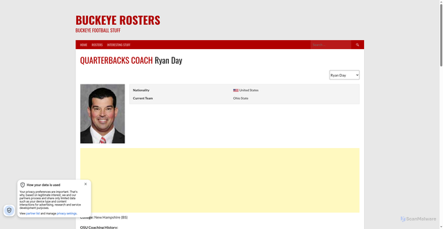 Security scan screenshot of https://www.buckeyerosters.com/staff/ryan-day/