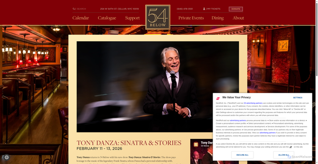 Security scan screenshot of https://54below.org/events/tony-danza-sinatra-stories/