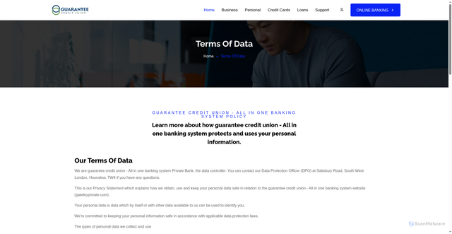 Security scan screenshot of https://guaranteecreditunion.com/terms-of-service.html