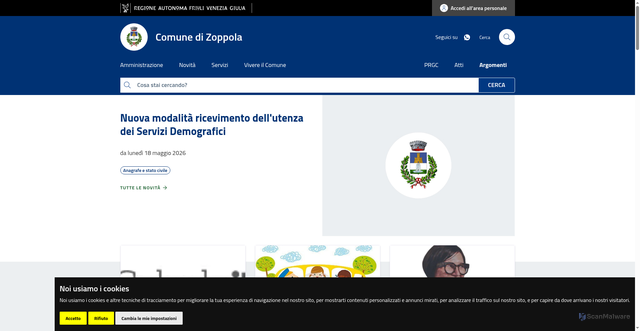 Security scan screenshot of https://www.comune.zoppola.pn.it
