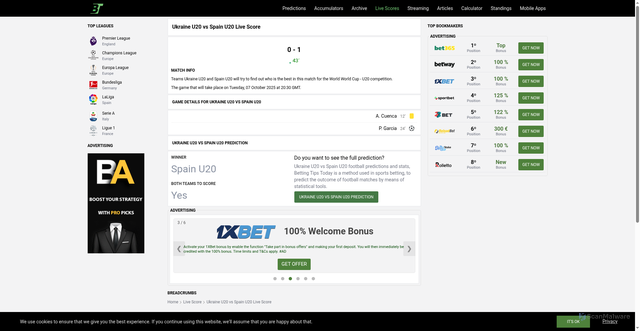Security scan screenshot of https://www.bettingtips.today/livescore/ukraine-u20-vs-spain-u20-livescore1480420/