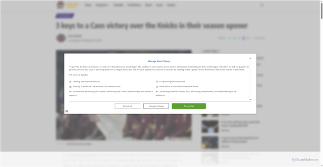 Security scan screenshot of https://cavaliersnation.com/2025/10/21/3-keys-to-a-cavs-victory-over-the-knicks-in-their-season-opener/