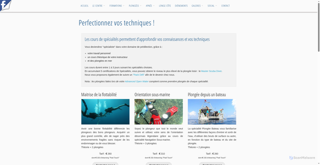 Security scan screenshot of http://djerba-plongee.fr/index.php?page=formation-plongee-cours-specialites