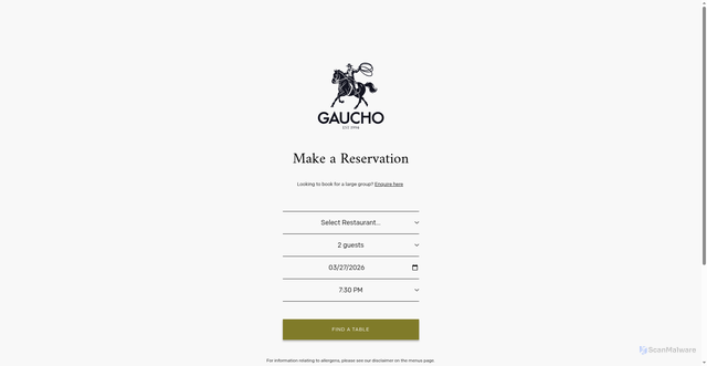 Security scan screenshot of https://booking.gauchorestaurants.com