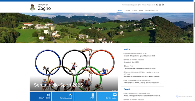 Security scan screenshot of https://www.comune.zogno.bg.it/home/