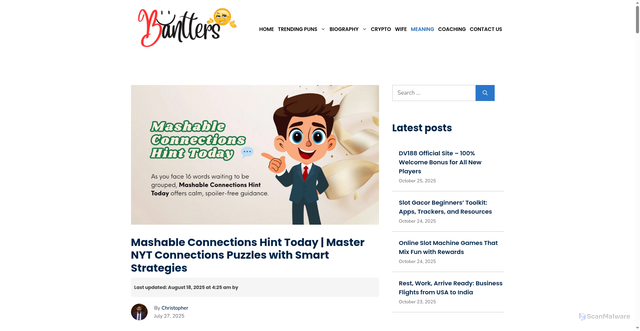 Security scan screenshot of https://bantters.com/mashable-connections-hint-today/