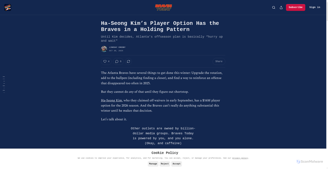 Security scan screenshot of https://www.bravestoday.com/p/ha-seong-kims-player-option-has-the