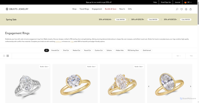 Security scan screenshot of https://objktsjewelry.com/collections/engagement-rings?srsltid=AfmBOor3wQKQGwTgbkJDTvGFt4ZX4ezIoy3AYxjnNFU3xSLDirOX5lSr