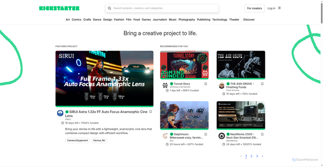 Security scan screenshot of https://www.kickstarter.com/