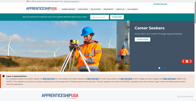 Security scan screenshot of https://www.apprenticeship.gov/
