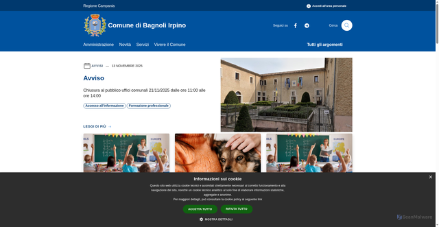 Security scan screenshot of https://www.comune.bagnoliirpino.av.it/it