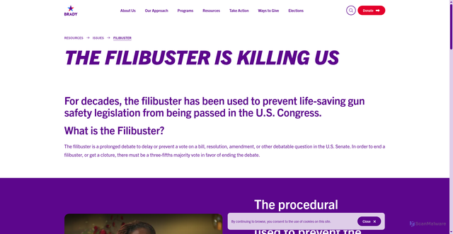 Security scan screenshot of https://www.bradyunited.org/resources/issues/the-filibuster-is-killing-us