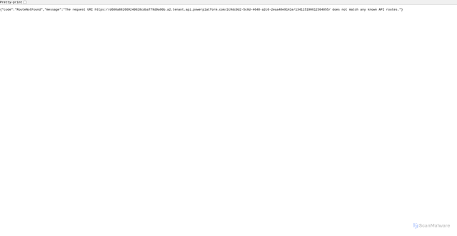 Security scan screenshot of https://d608a882669240028cdba779d9a00b.a2.tenant.api.powerplatform.com