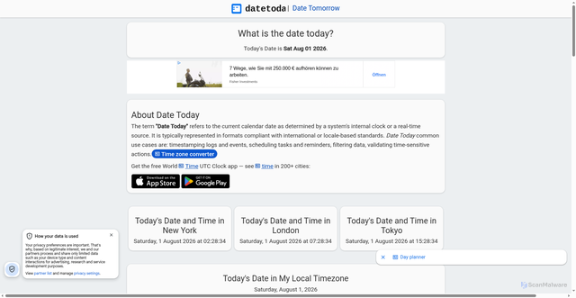 Security scan screenshot of https://www.datetoday.net/