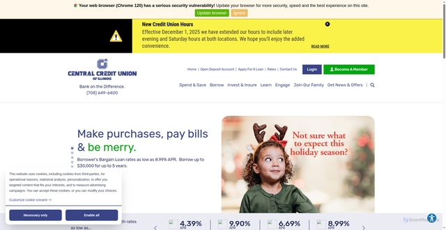 Security scan screenshot of https://www.centralcu.org/