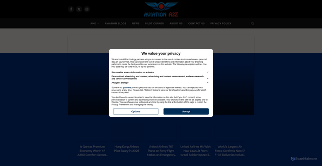 Security scan screenshot of https://aviationa2z.com