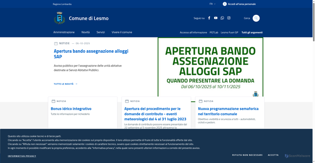 Security scan screenshot of https://www.comune.lesmo.mb.it/