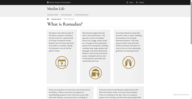 Security scan screenshot of https://muslimlife.wfu.edu/ramadan-accommodations/what-is-ramadan/
