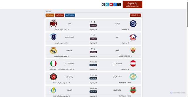 Security scan screenshot of https://www.yalla1shoot.com/home_3/