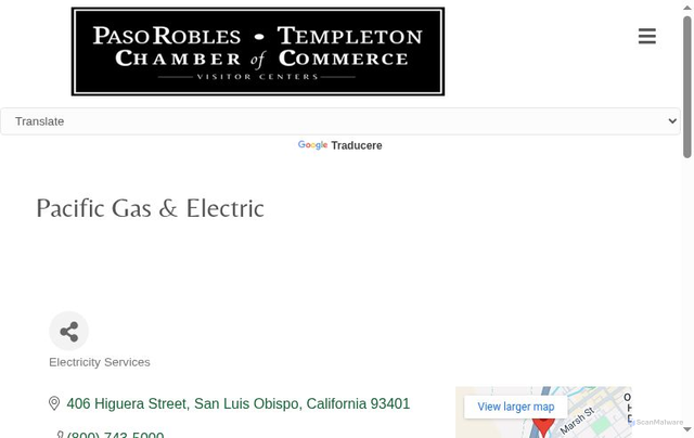 Security scan screenshot of https://business.templetonchamber.com/list/member/pacific-gas-electric-226.htm