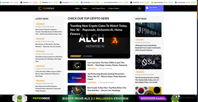 Security scan screenshot of https://coinnews.com/