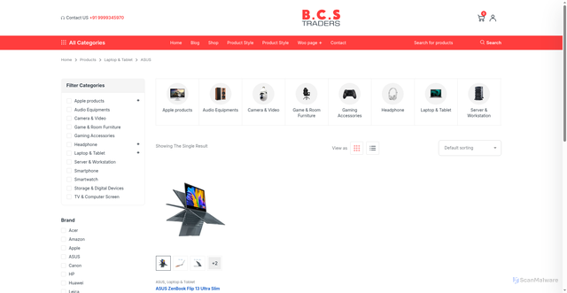 Security scan screenshot of https://bcs.bpsservice.in/product-category/laptop-tablet/asus/