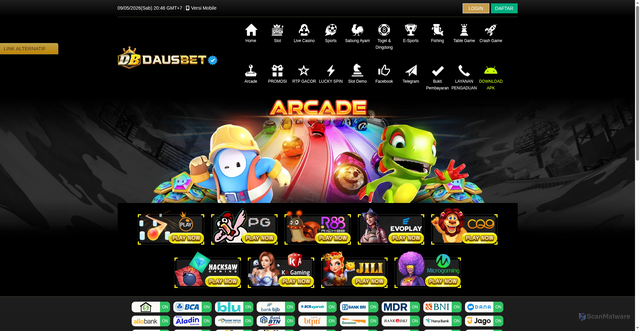 Security scan screenshot of https://dausbetkuberani3.click/desktop/game/arcade/evoplay