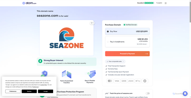 Security scan screenshot of https://domains.atom.com/lpd/name/seazone.com