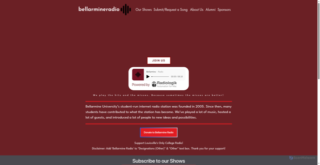 Security scan screenshot of https://www.bellarmineradio.com/